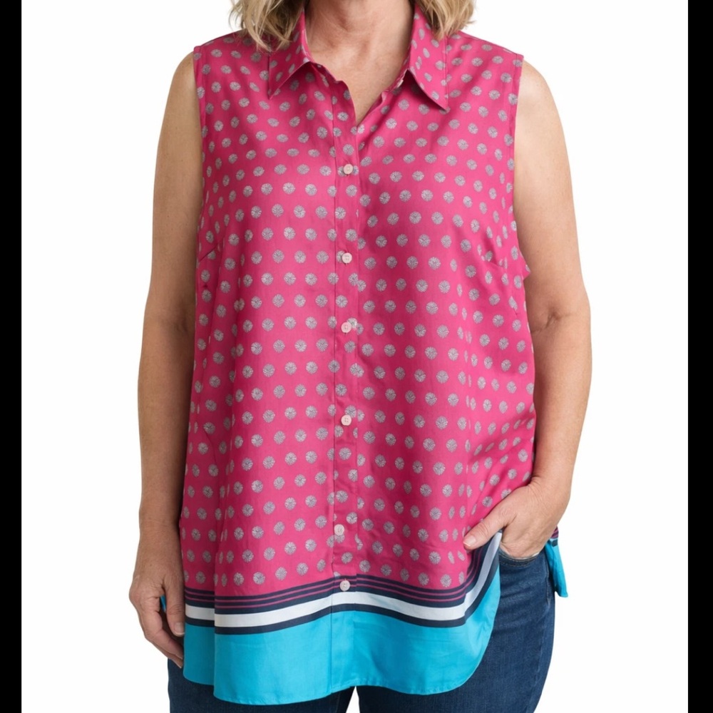 Pink Button Down Shirt Loose Fit Flowy Kim Rogers Size Small NWT
